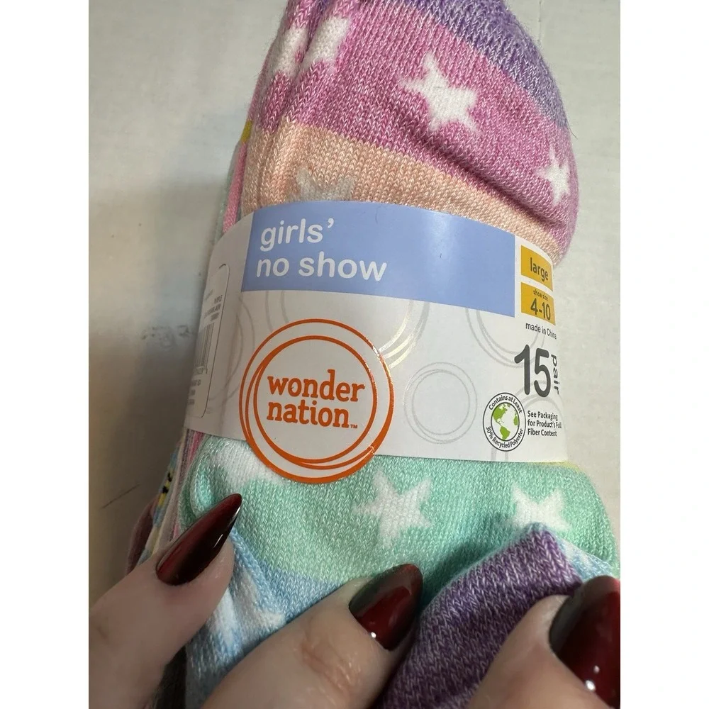 wonder‎ nations girls 15 pack no show ankle socks size large 4-10